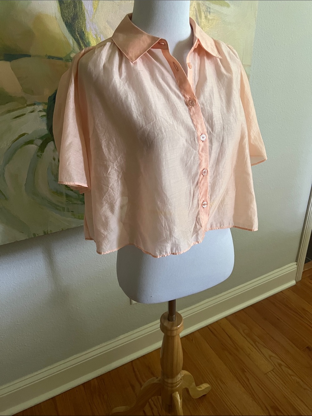 HOUSE OF HARLOW 1960 - Button Down Cropped Blouse peach - small - Picture 7 of 16